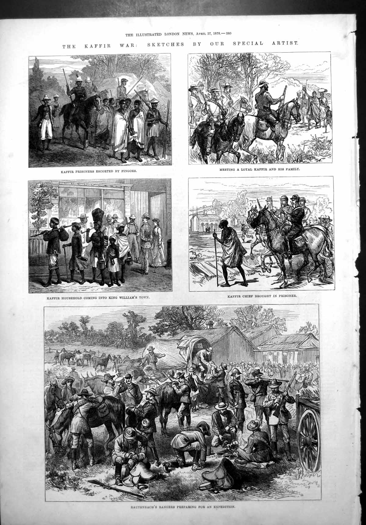 Antique Old Print Kaffir War Kaffir Prisoners Fingoes Rautenbach Rangers 1878