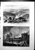 Antique Old Print Kaffir War Buffalo River Fire Nelsons Ers Edinburgh 1878 19th