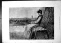 Antique Old Print Spring Hs Marks Young Woman Bench Tree Reading Hens 1878 19th