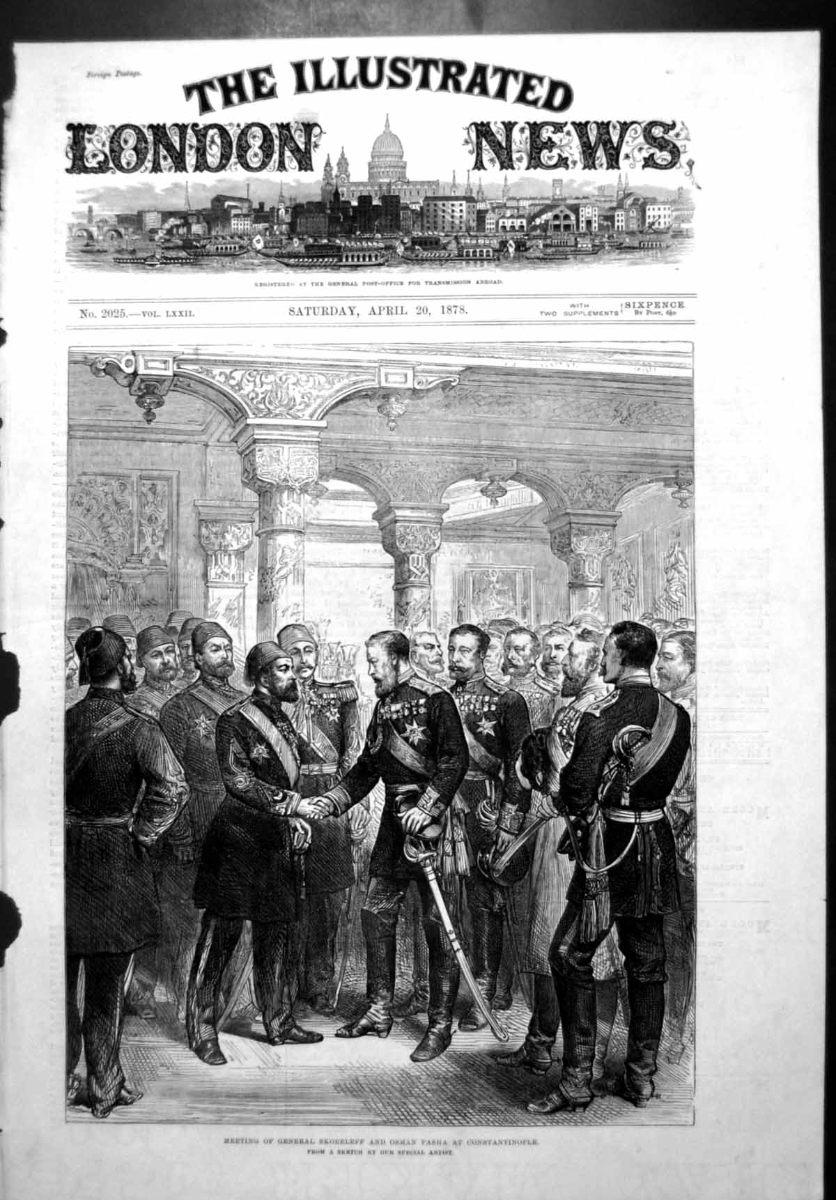 Antique Old Print Meeting General Skobeleff Osman Pasha Constantinople 1878