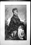 Antique Old Print Depart Pour La Chasse M Chaplin Woman Hing Hat Feather1878