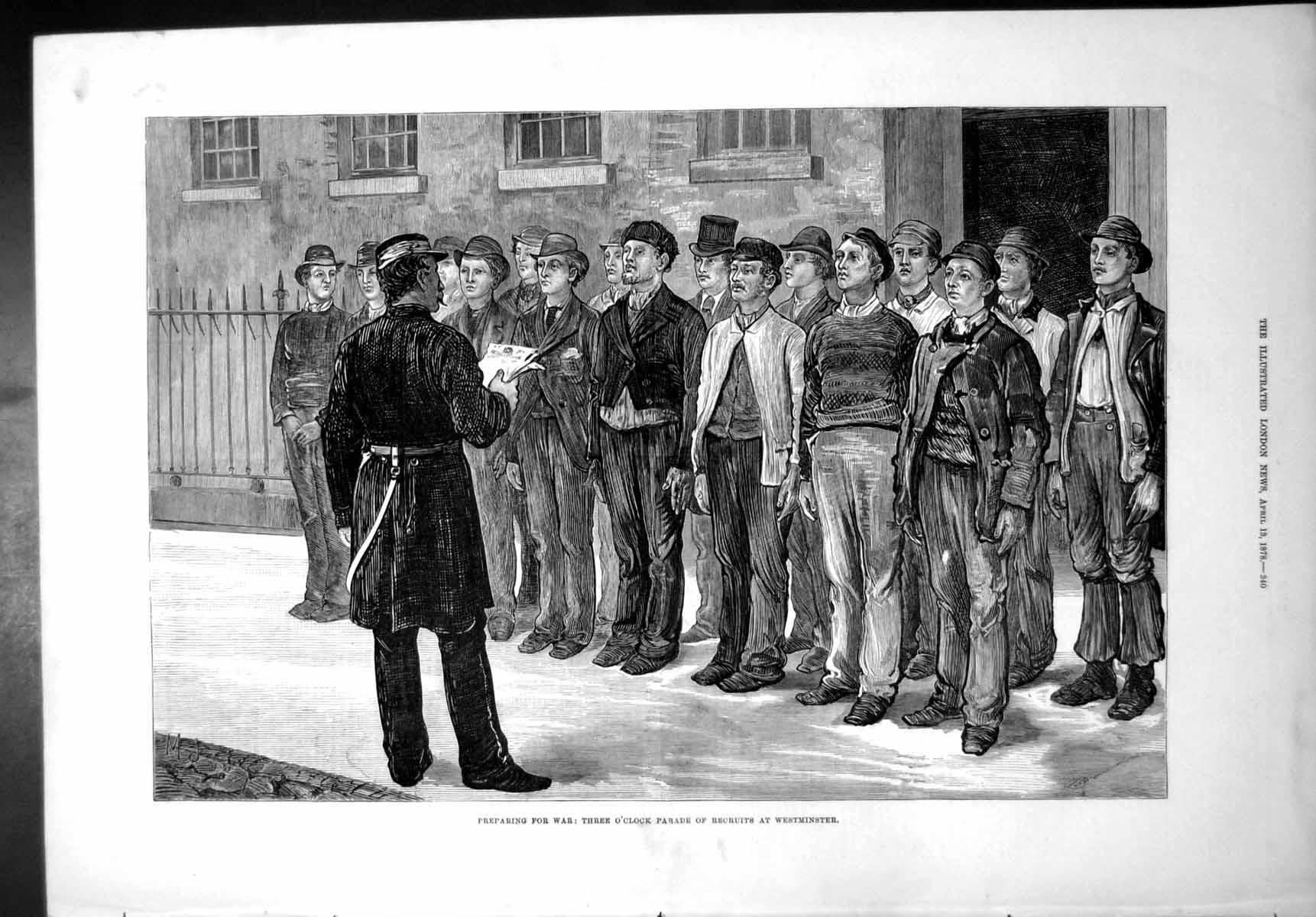 Antique Old Print Preparing War Three Oclock Parade Recruits Westminster 1878