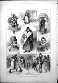 Antique Old Print Russian People Peasant Merchant Laundress Milk Woman 1878
