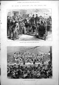 Original Old Antique Print On Board Troopship Kaffir War Doctors Parade 1878