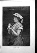 Original Old Antique Print Orphan J Parker Young Girl Nursing Chicken 1878 19th