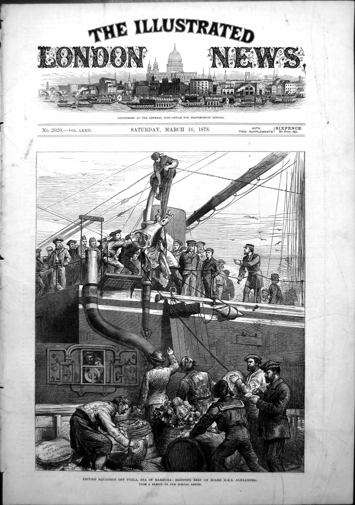 Old Print British Squadron Tuzla Shipping Beef Onboard Hms Alexandra1878 19th