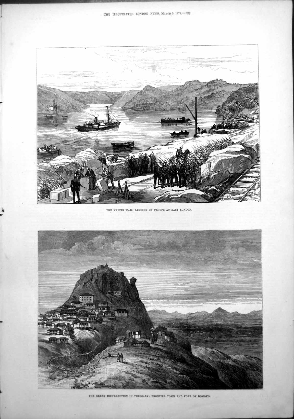 Antique Old Print Kaffir War Landing Troops East London Town Fort Domoko 1878