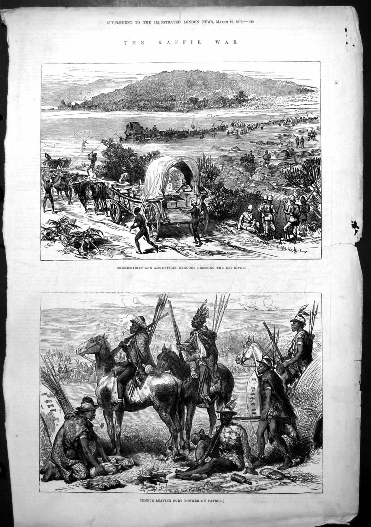 Antique Print Ammunition Waggons Crossing Kei River Tembus Fort Bowker1878 19th