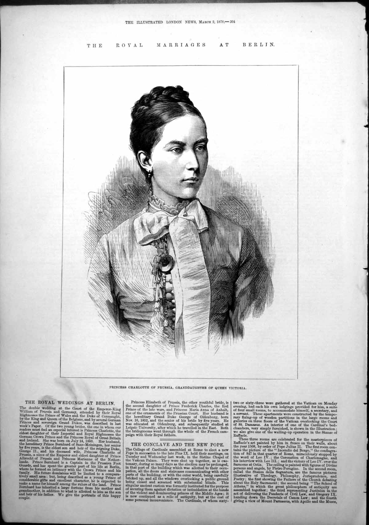 Old Antique Print Royal Marriage Berlin Princess Charlotte Prussia 1878 19th