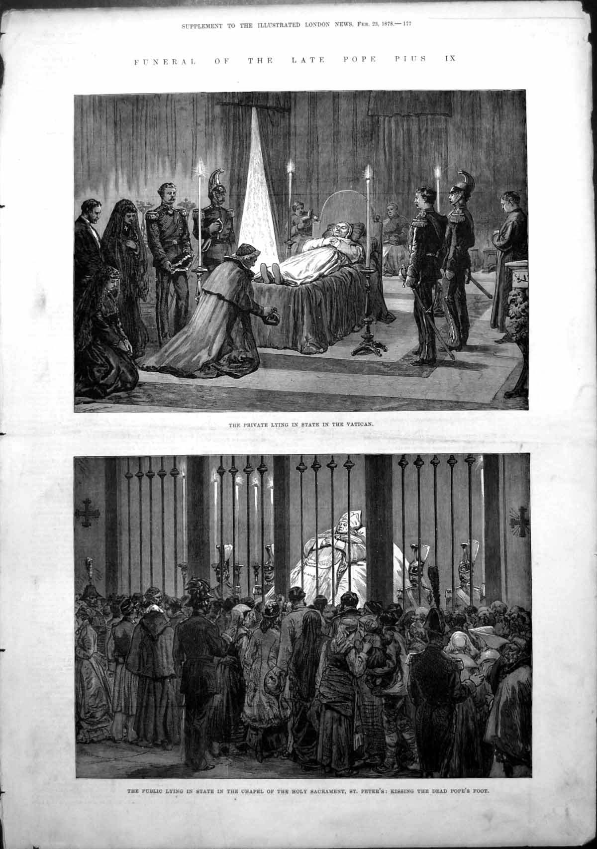 Antique Print Funeral Pope Pius Ix Private Lying State Vatican Public 1878 19th