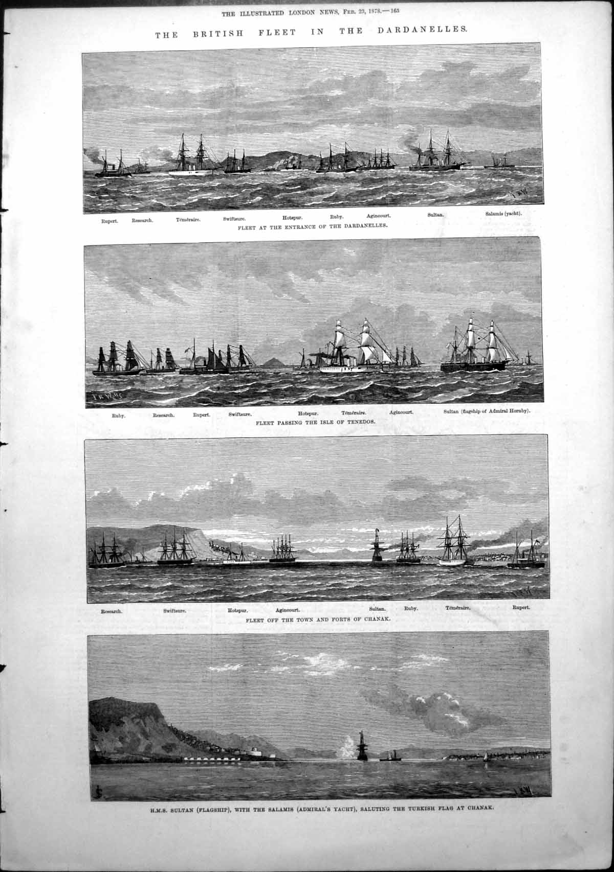 Old British Fleet Dardanelles Isle Tenedos Fort Chanak Hms Sultan1878 Victorian