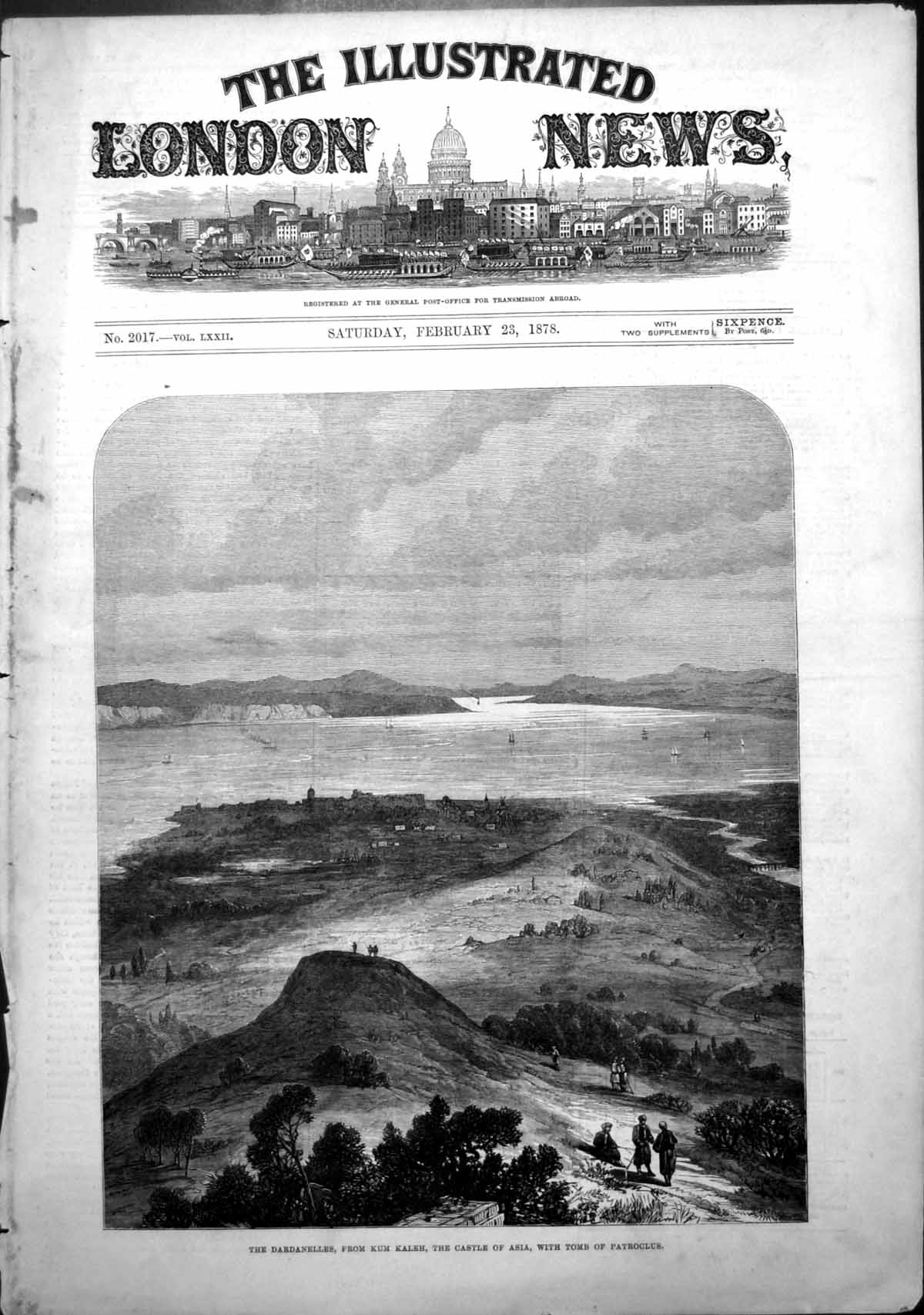 Old Antique Print Dardanelles Kum Kaleh Castle Asia Tomb Patroclus 1878 19th