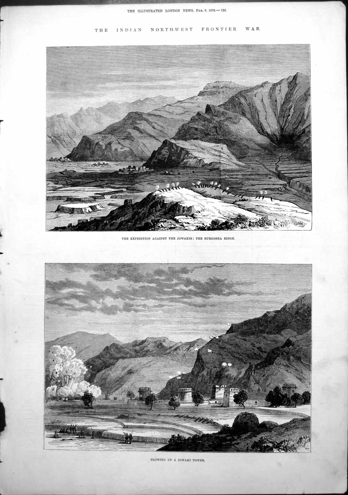 Antique Old Print Indian Frontier War Jowakis Blowing Up Jowaki Tower 1878 19th