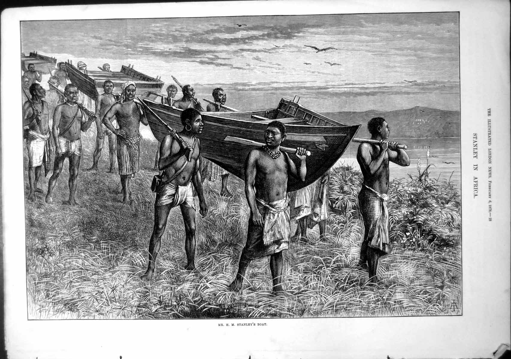 Old Antique Print Stanley Africa H Stanleys Boat Carried By Natives 1878 19th