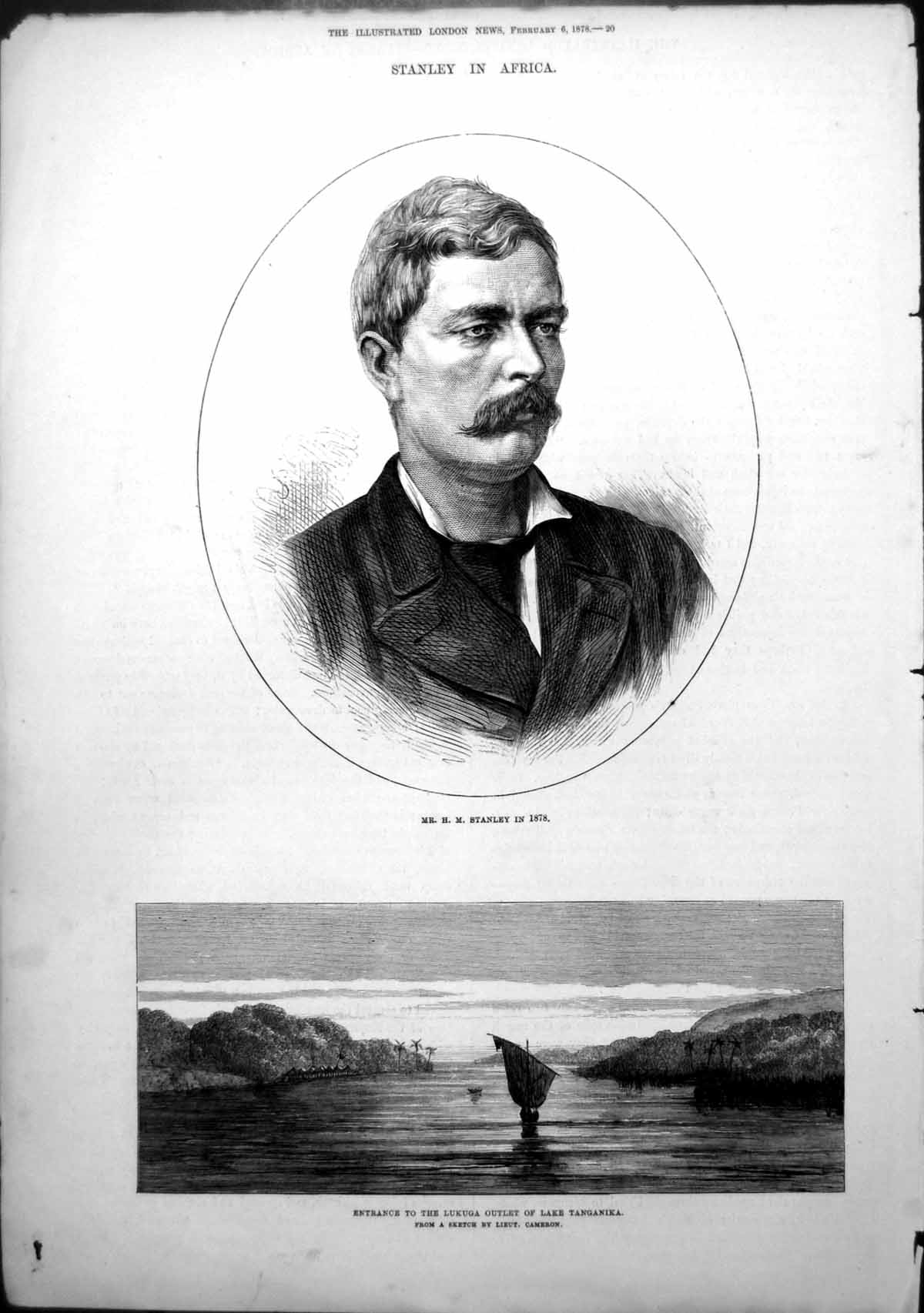 Antique Old Print H Stanley 1878 Entrance Lukuga Outlet Lake Tanganika 1878