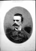 Original Old Antique Print Portrait New King Italy Humbert1878