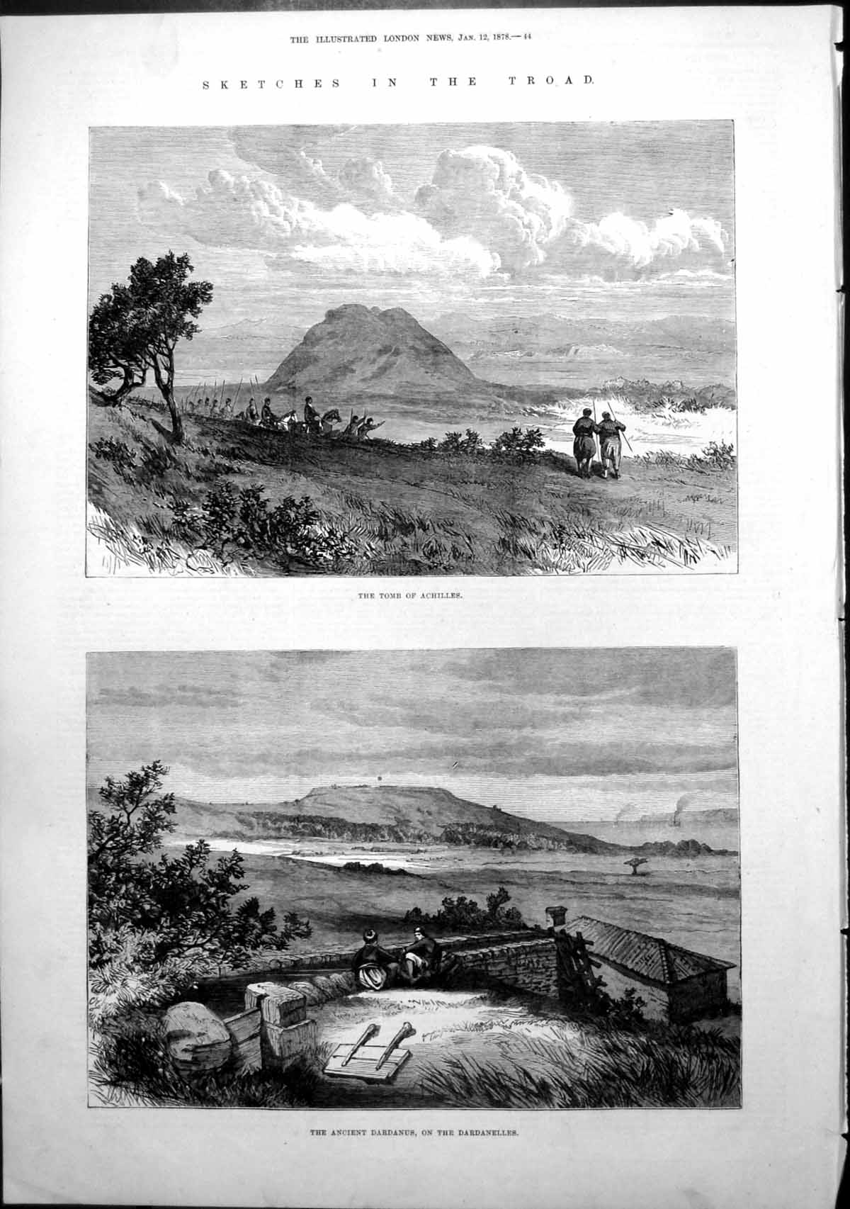Old Print Sketches Troad Tomb Achilles Ancient Dardanus Dardanelles 1878 19th
