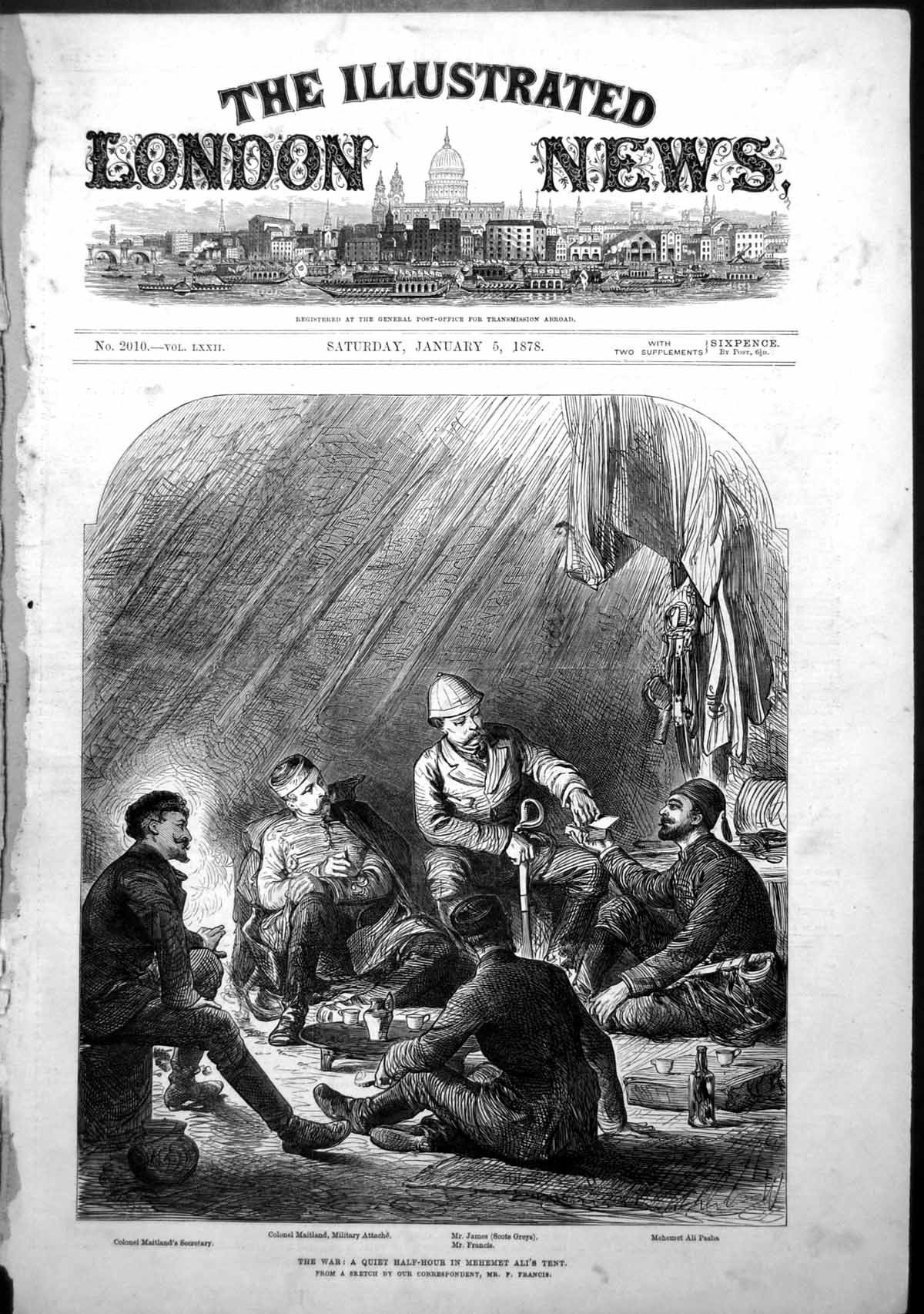 Old Antique Print War Quiet Half Hour Mehemet Alis Tent Col Maitland 1878 19th