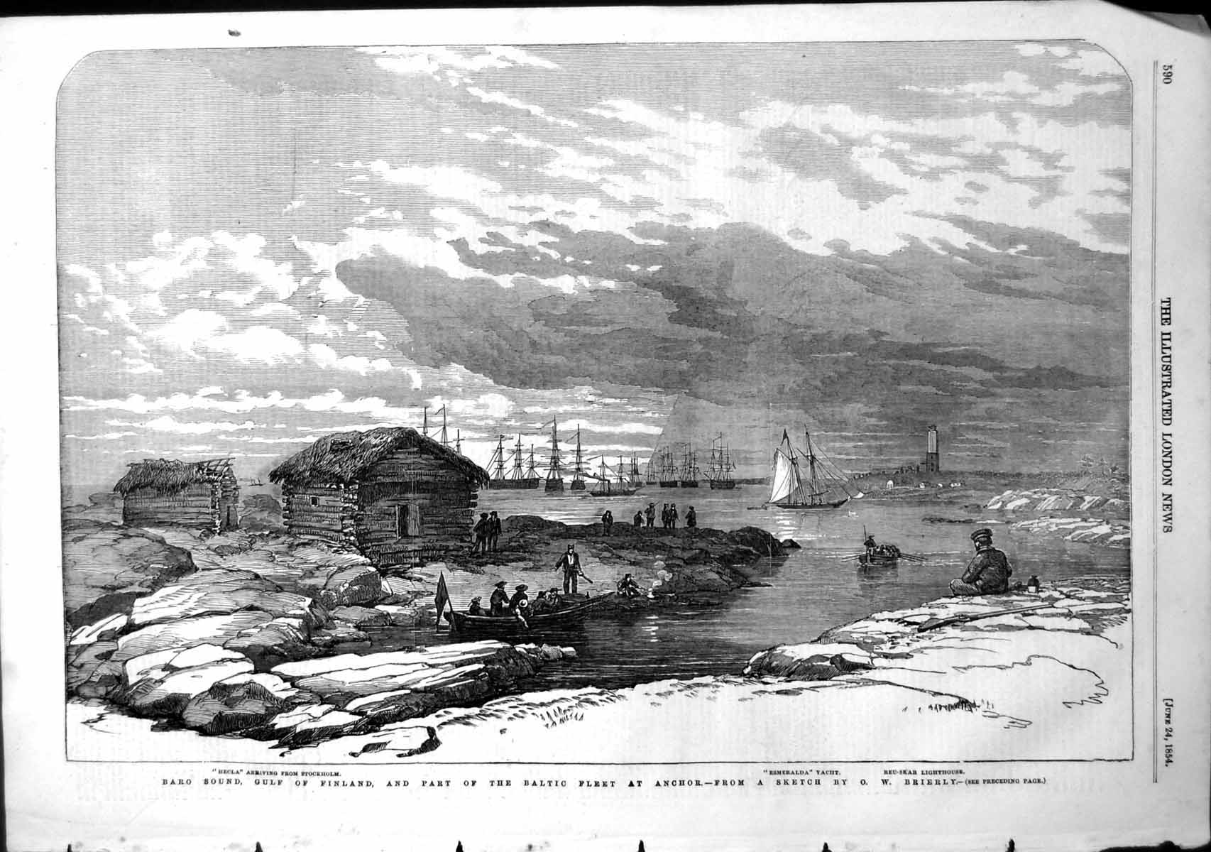 Antique Old Print Baro Sound Gulf Finland Baltic Fleet Hecla Esmeralda 1854
