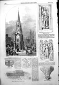 Antique Print Wellington Clock Tower Southwark Vessels Fountains Abbey1854 19th