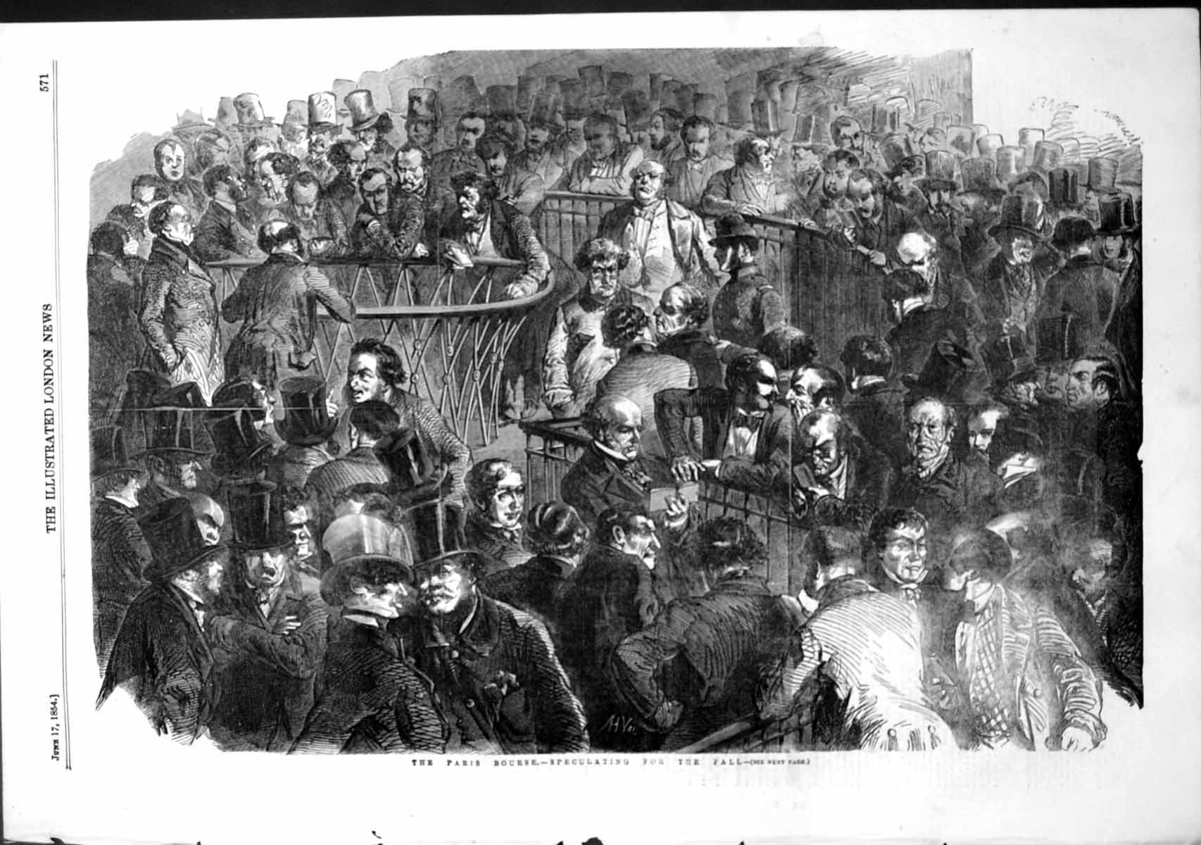Antique Print Paris Bourse Speculating For Fall Replace Gambling House 1854