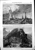 Old Print Cabin Vineyard T Uwins French Lugger Running Calais E Cooke1854 19th