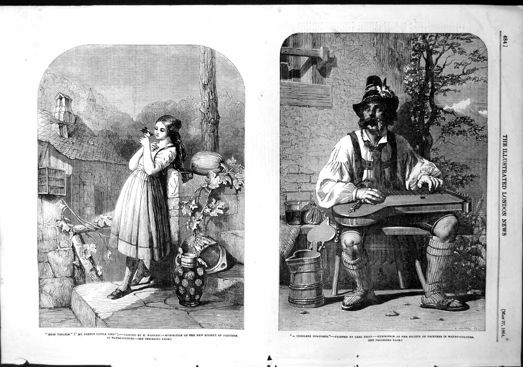 Old Print Mein Voglein Little Bird H Warben Tyrolese Composer C Haag 1854 19th
