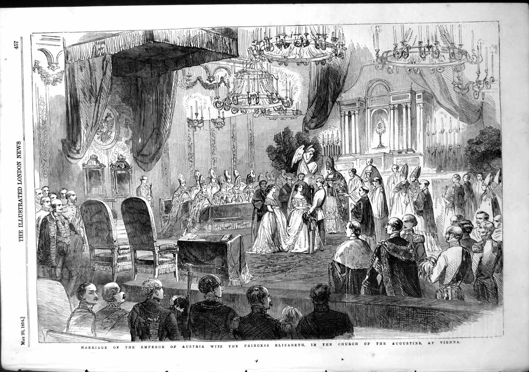 Old Antique Print Marriage Emperor Austria Princess Elizabeth Vienna 1854 19th