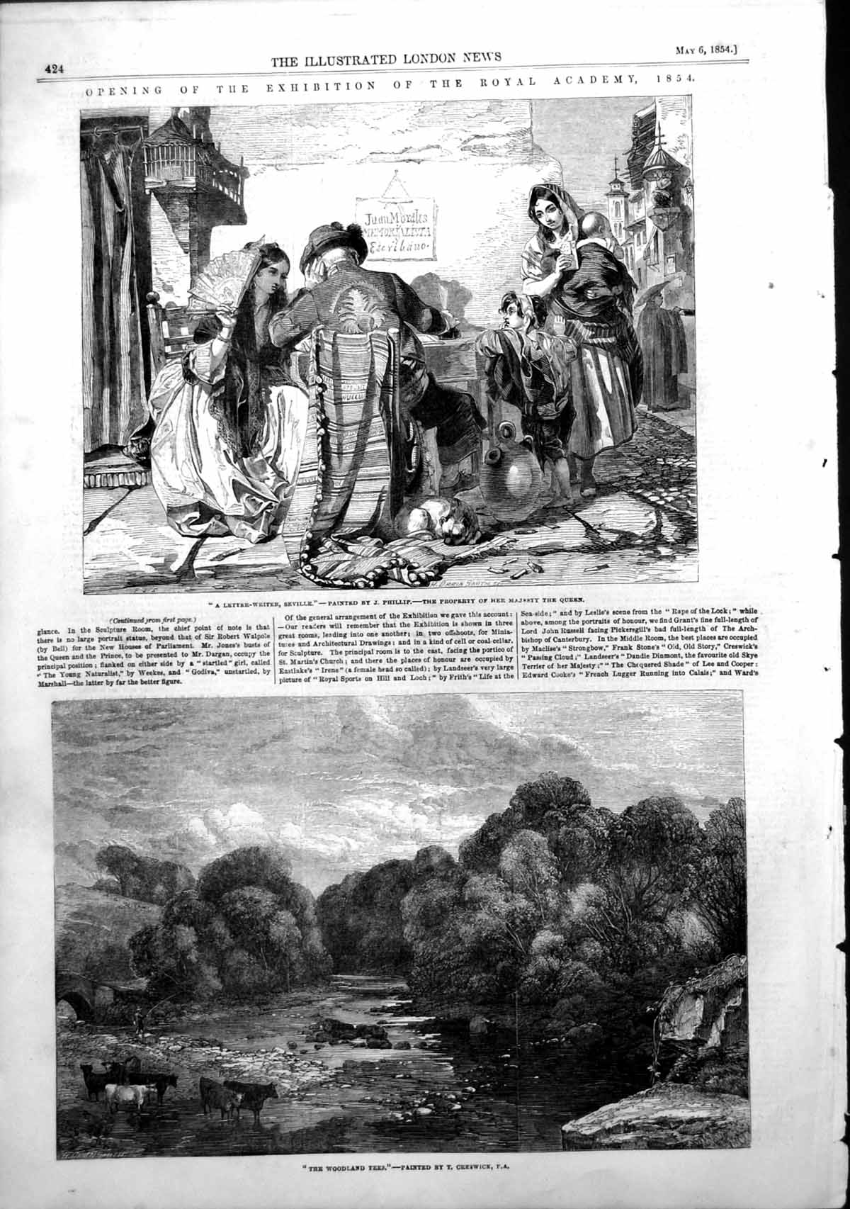Antique Print Letter Writer Seville J Phillip Woodland Teks T Creswick 1854
