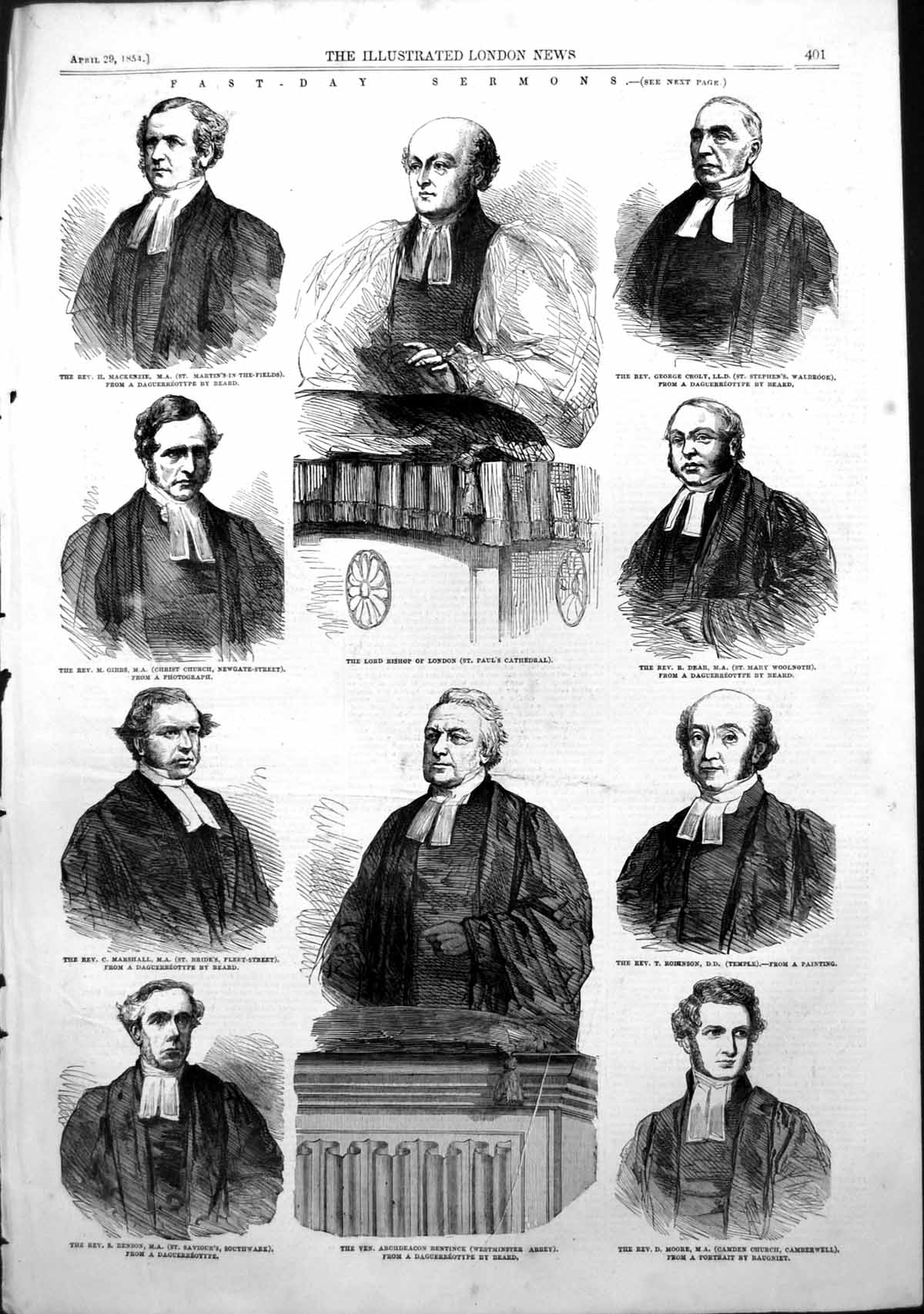 Antique Old Print Fast Day Sermons Lord Bishop London Rev H Mackenzie 1854 19th