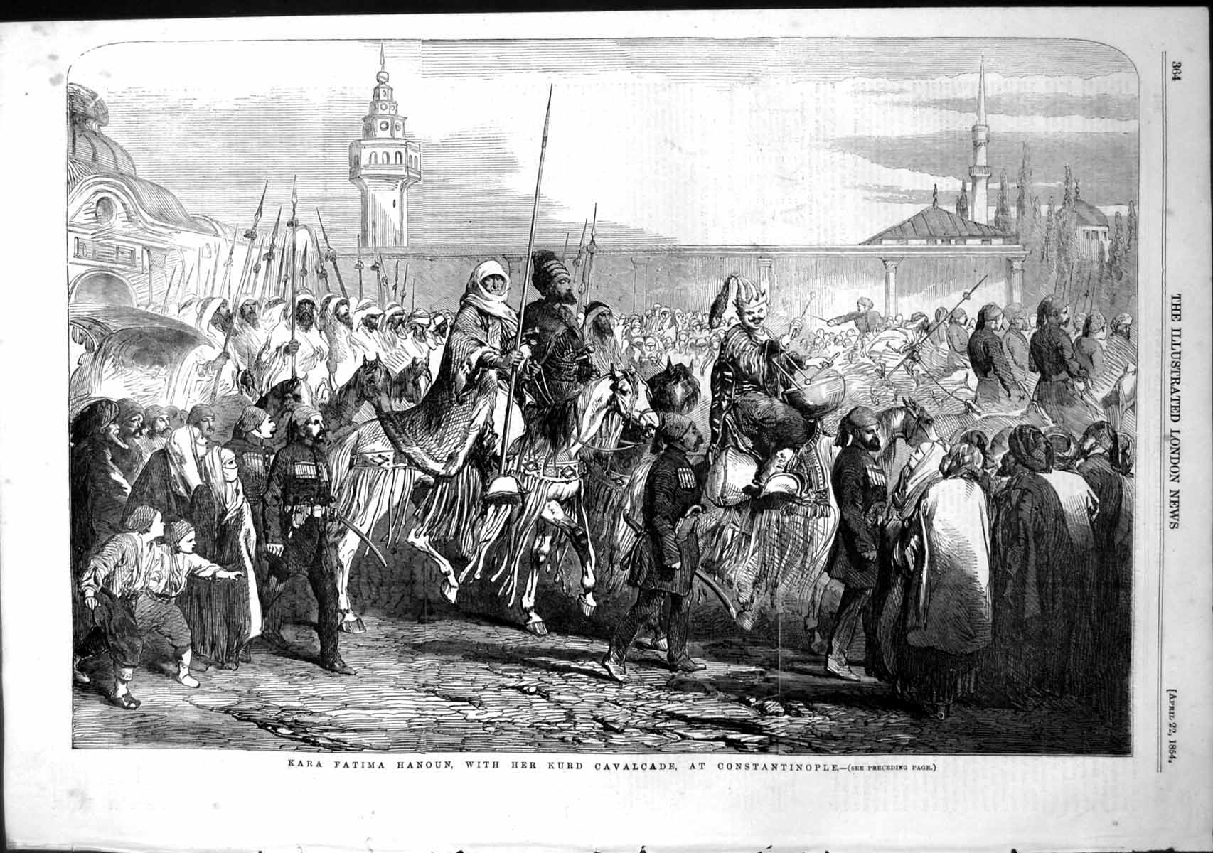 Old Antique Print Kara Fatima Hanoun Kurd Cavalcade Constantinople 1854 19th