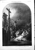 Old Antique Print Descent From Cross Rembrandt Engraved W J Linton 1854 19th