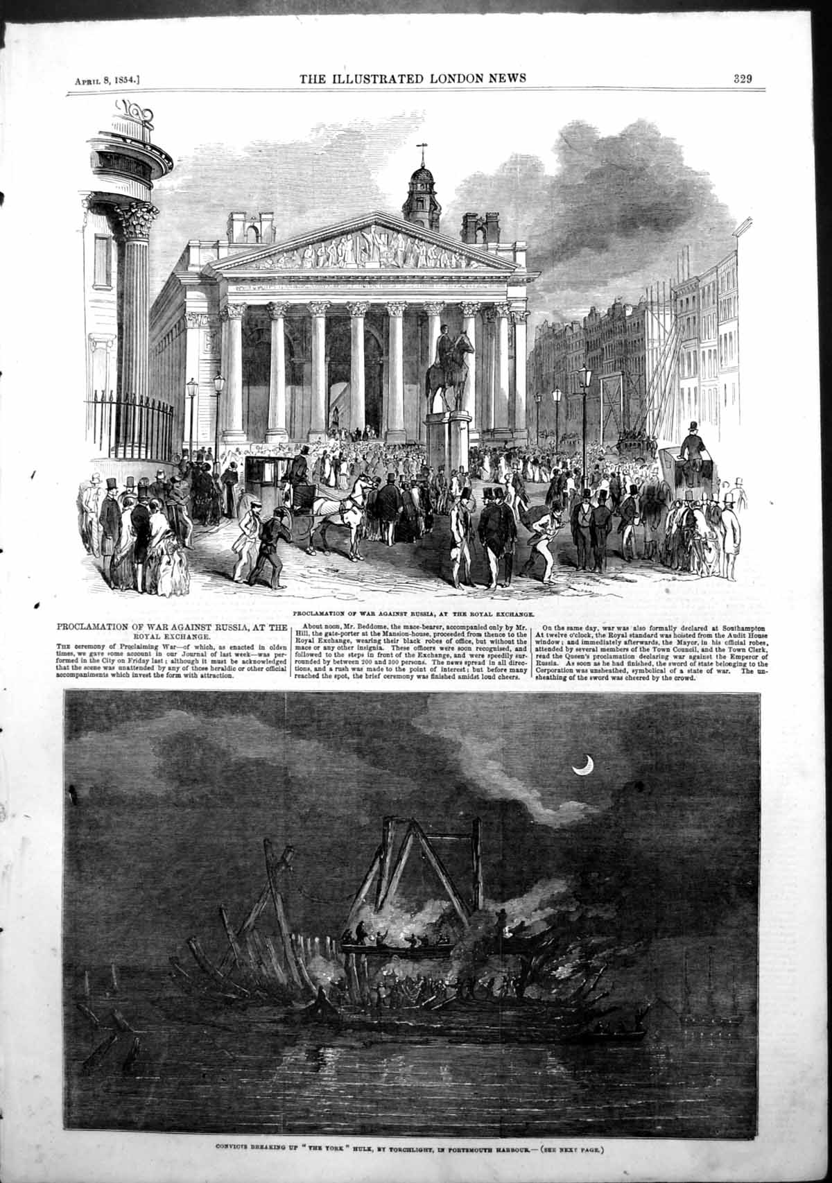 Antique Print Proclamation War Russia Royal Exchange Breaking York Hull1854