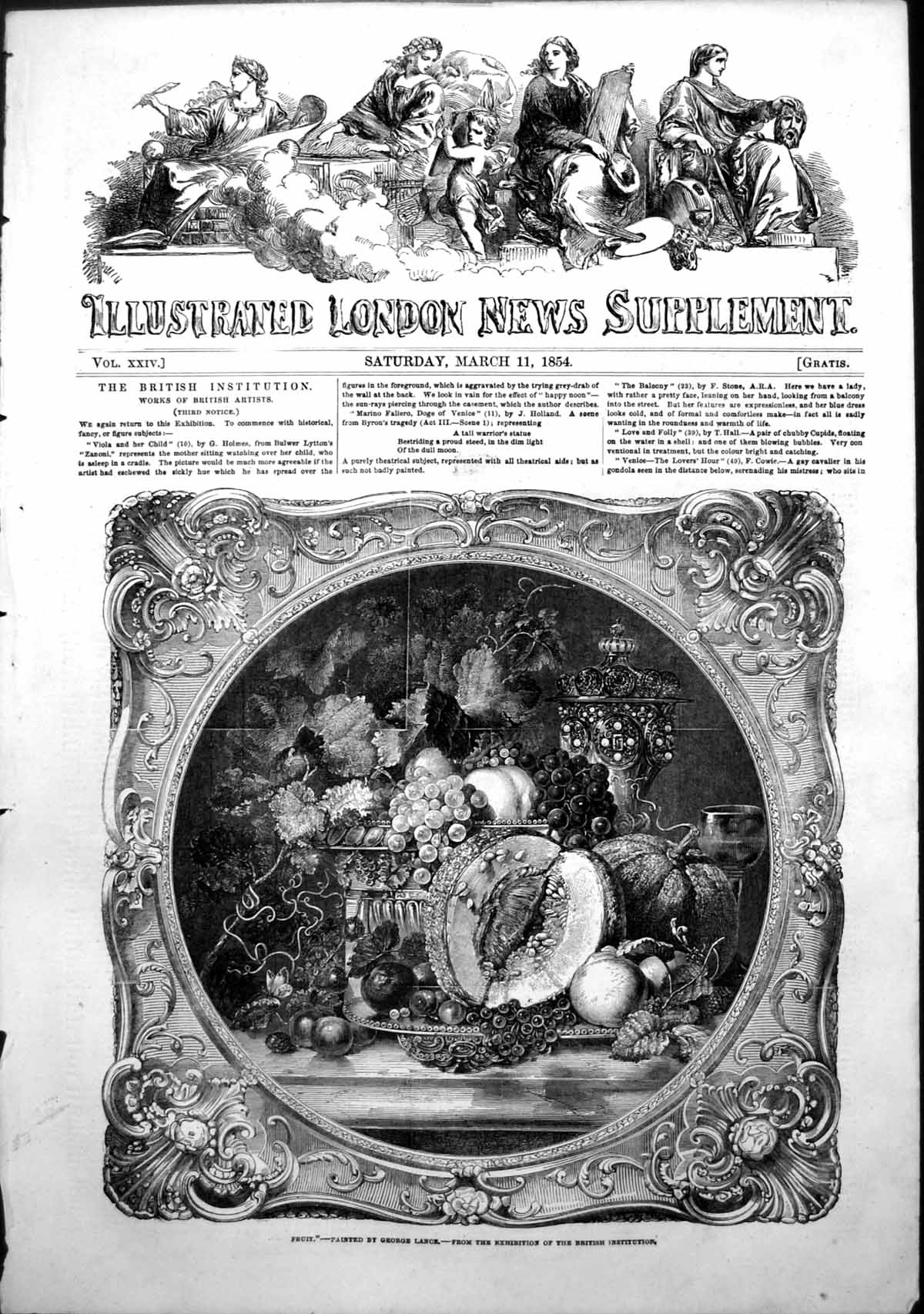 Old Antique Print Fruit George Lance Exhibition British Institution 1854 19th