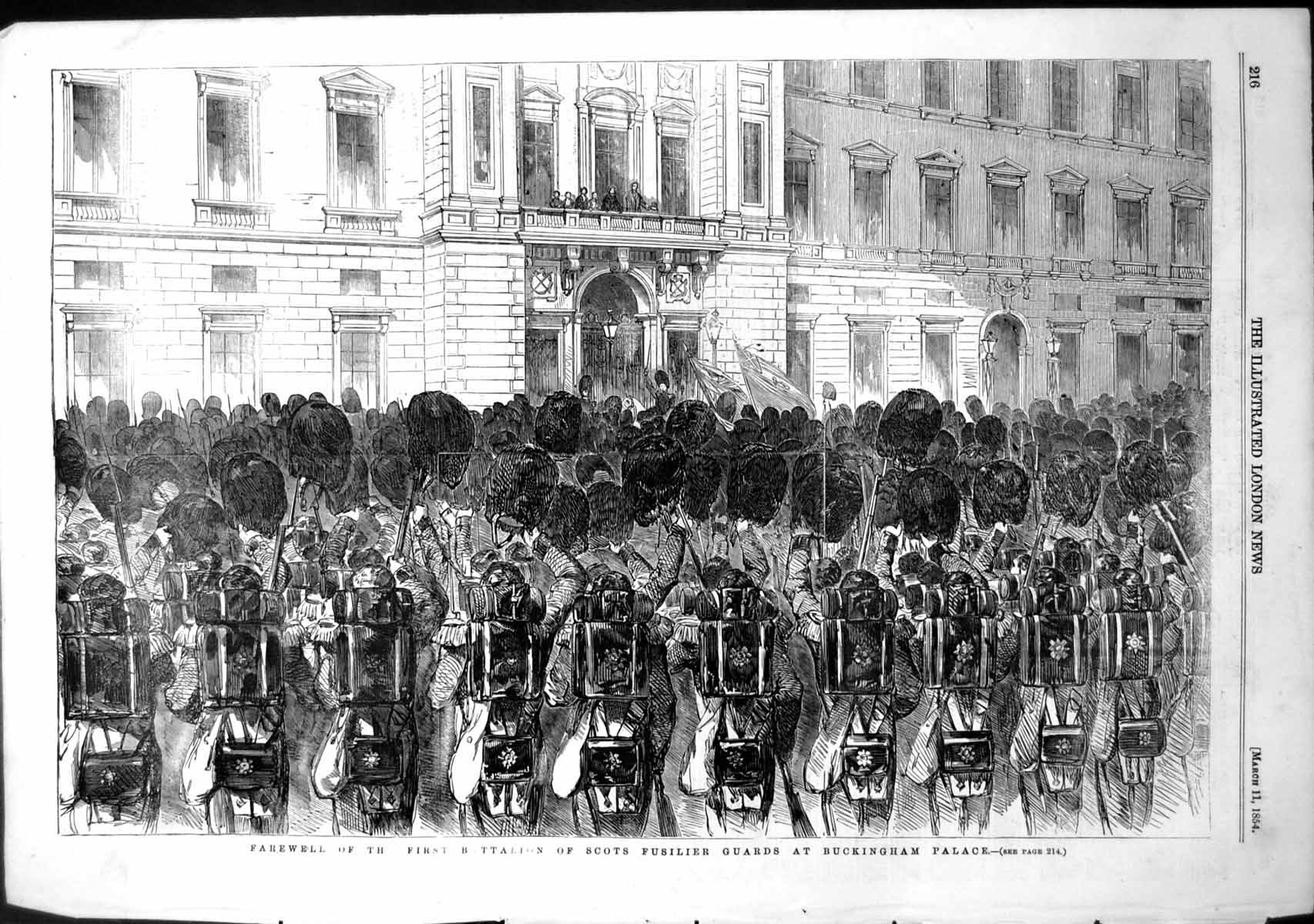 Antique Old Print Farewell 1St Battalion Scots Guards Buckingham Palace 1854