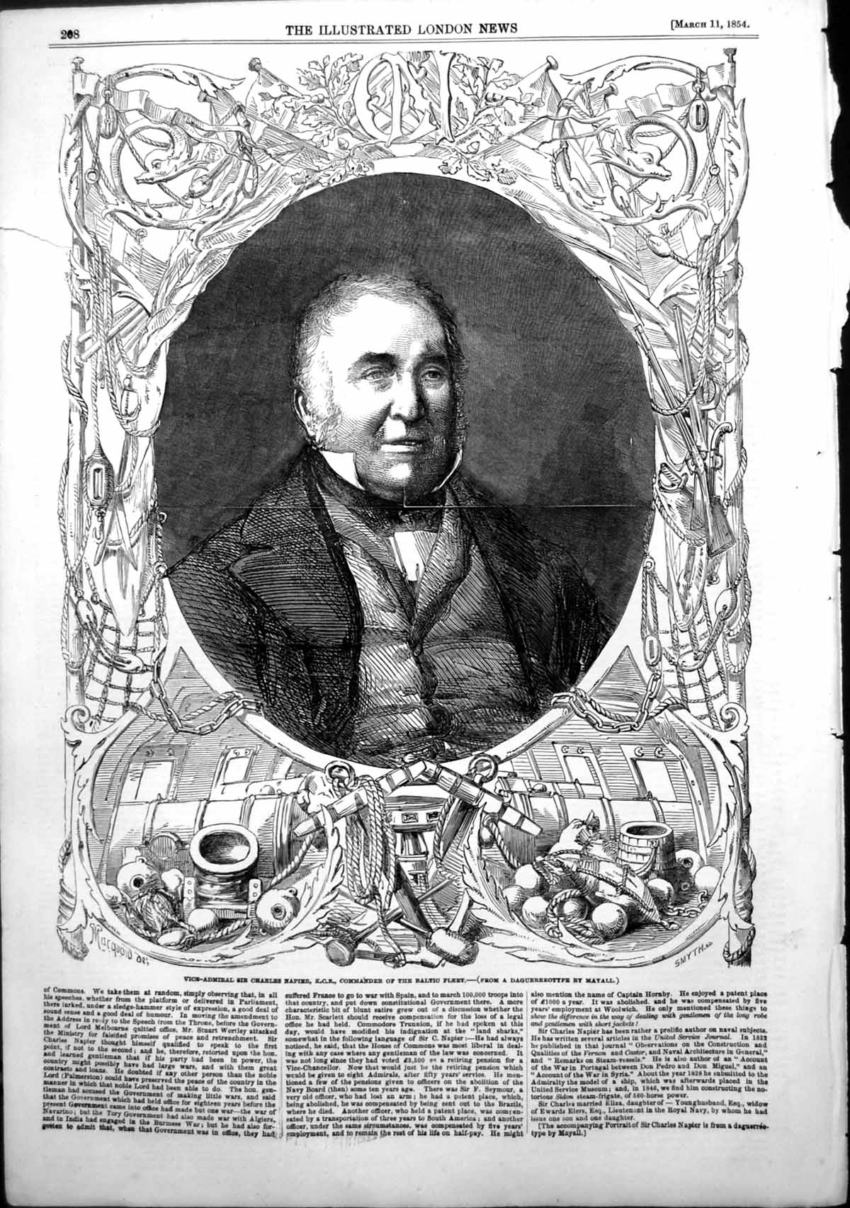 Old Print Vice Admiral Sir Charles Napier Kgb Commander Baltic Fleet 1854 19th