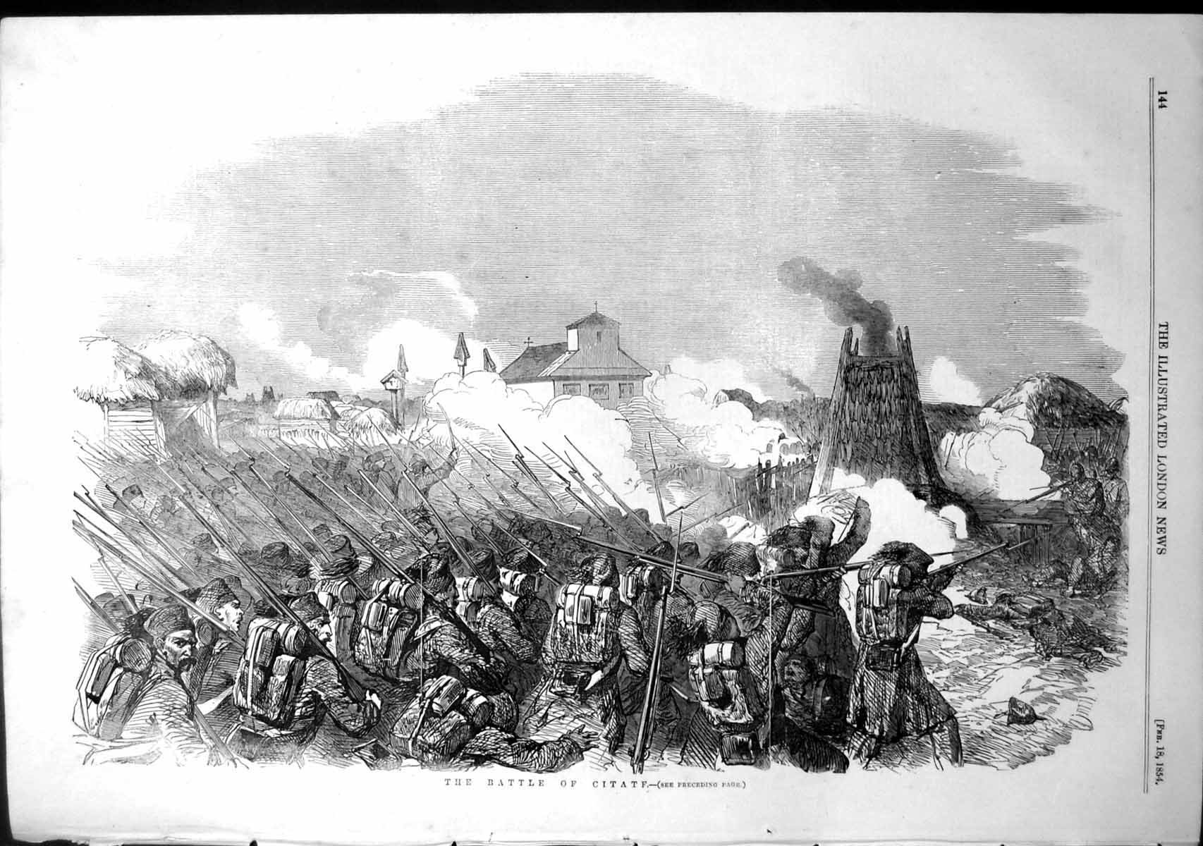 Old Antique Print Battle Citate Turks Attacked Battery Street Citate 1854 19th