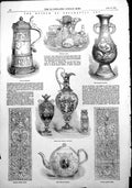 Antique Old Print Museum Ornamental Art Venetian Glass German Tankard 1854 19th