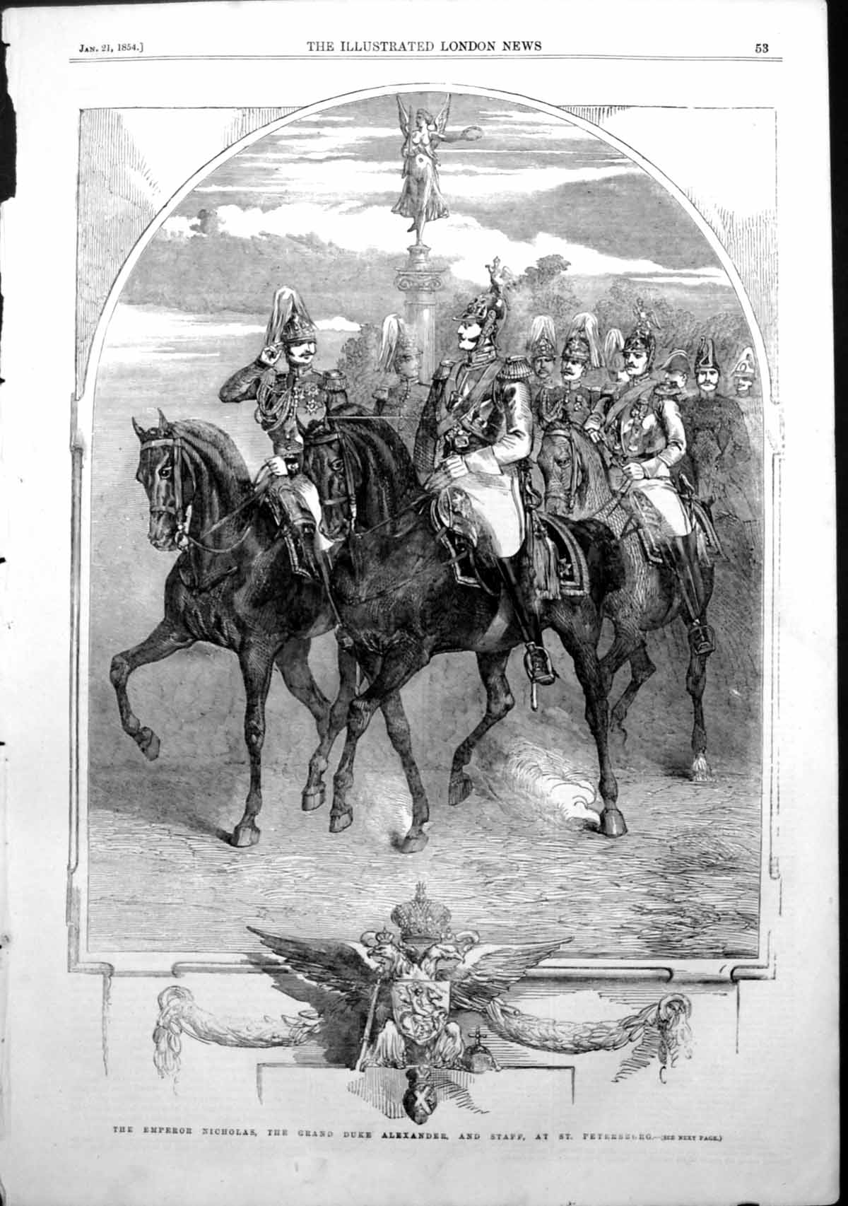 Antique Print Emperor Nicholas Grand Duke Alexander Staff St Petersburg1854