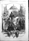 Original Old Antique Print Sultan Proceeding To Mosque Constantinople 1854 19th