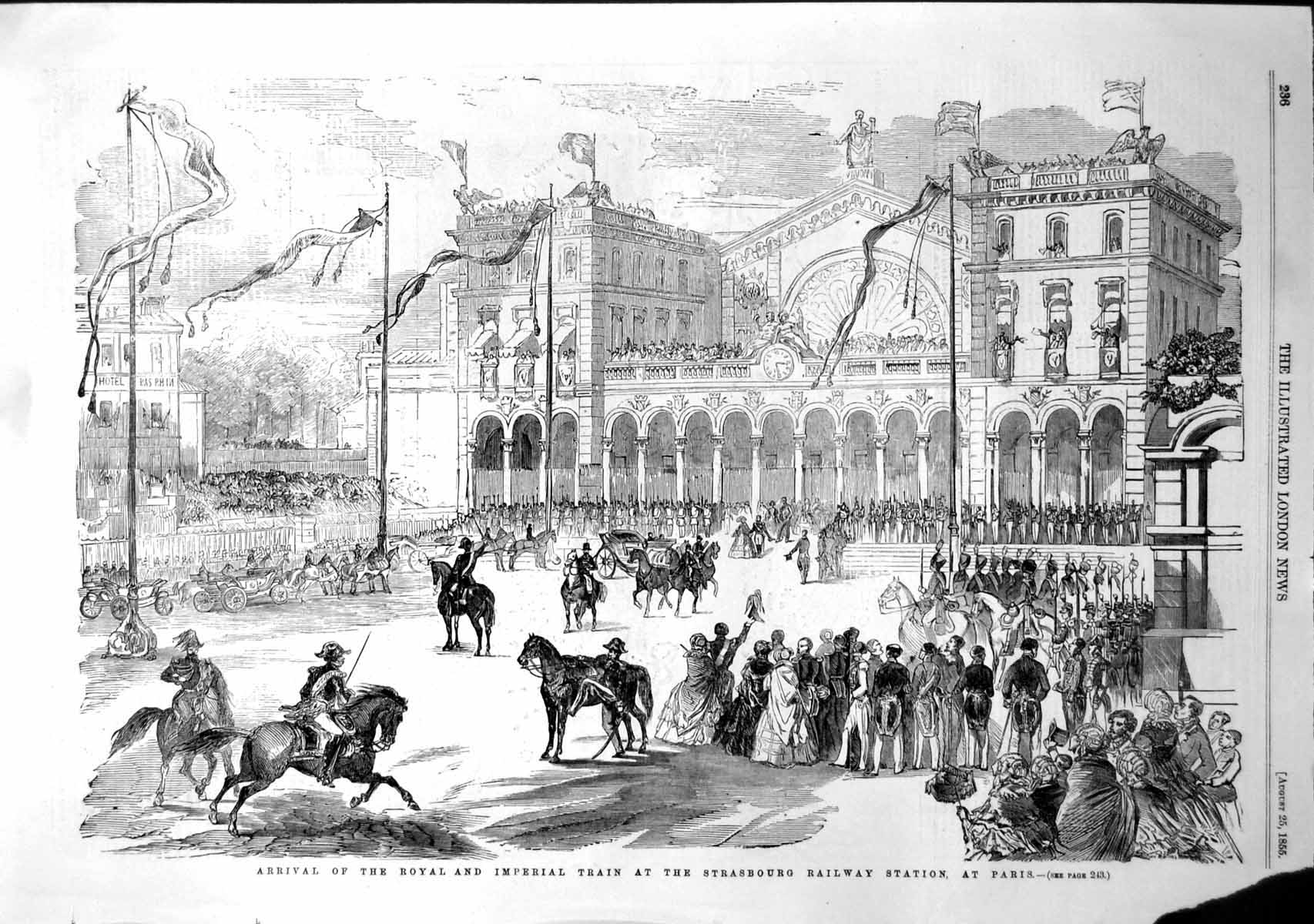 Antique Old Print Royal Train Station Paris Plan Bombardment Sweaborg 1855 19th