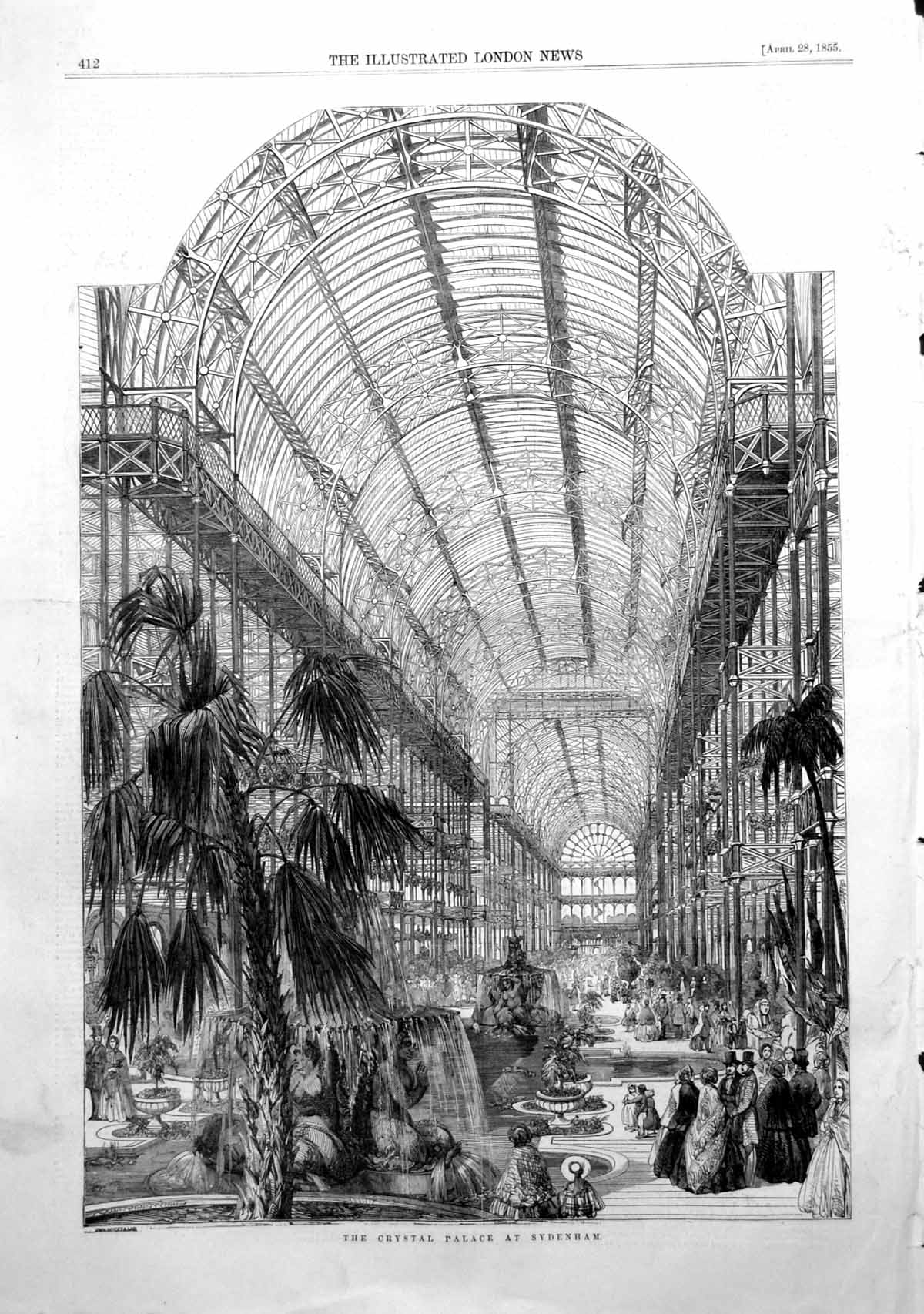 Antique Print Crystal Palace Sydenham War Rocket Making Monkey Driving1855 19th