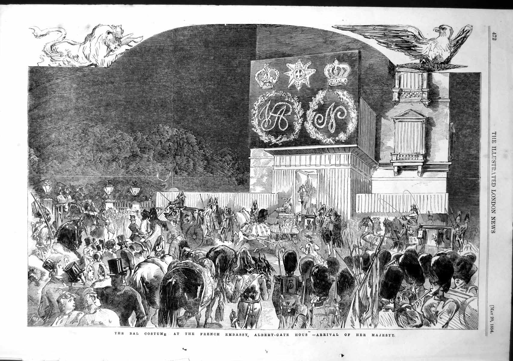 Old Antique Print Ball Costume French Embassy Queen Schomberg House 1854 19th