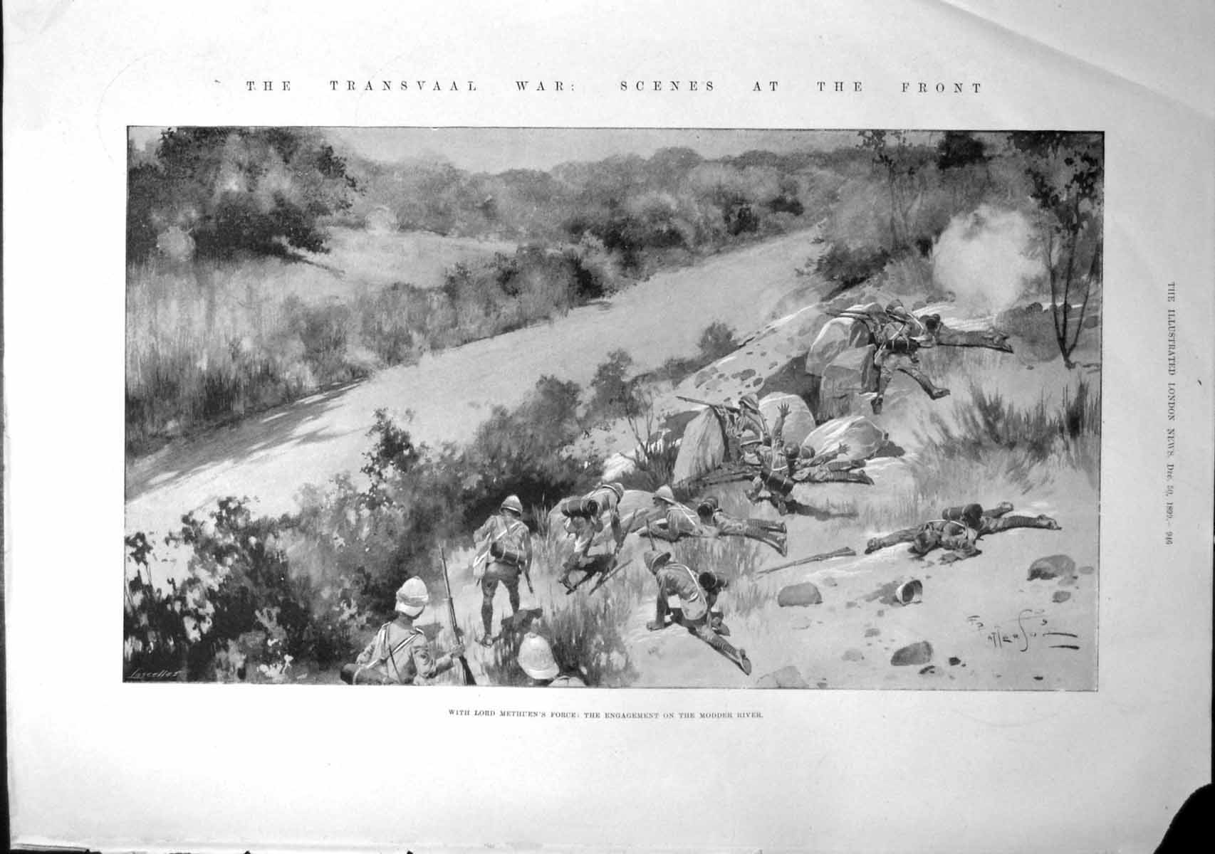 Antique Old Print Transvaal War Casualities Lord Methuen Modder River 1899 19th