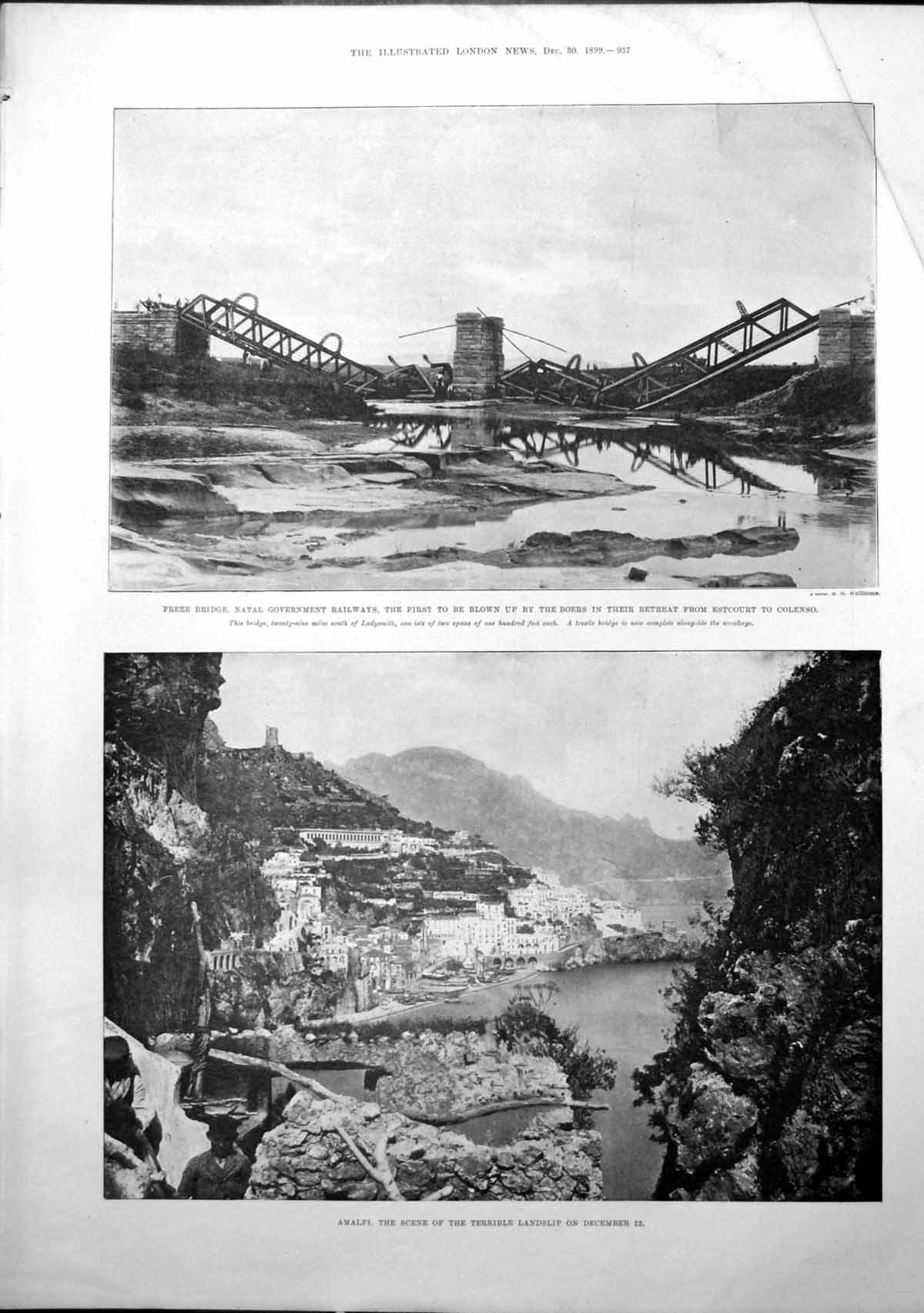 Antique Print Frere Bridge Blown Up Boers Amalfi Landslip Lord Chesham 1899