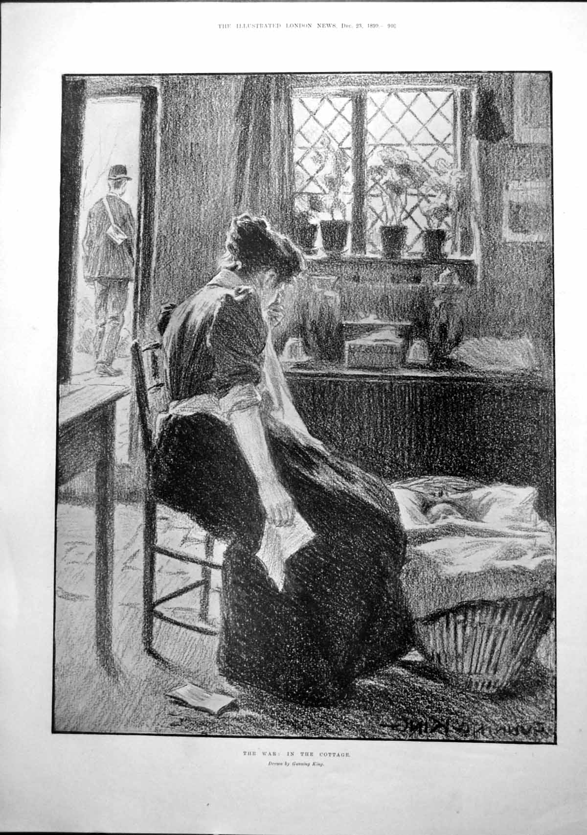 Old Antique Print War Cottage Gunning King Black Watch Guard Colours 1899 19th