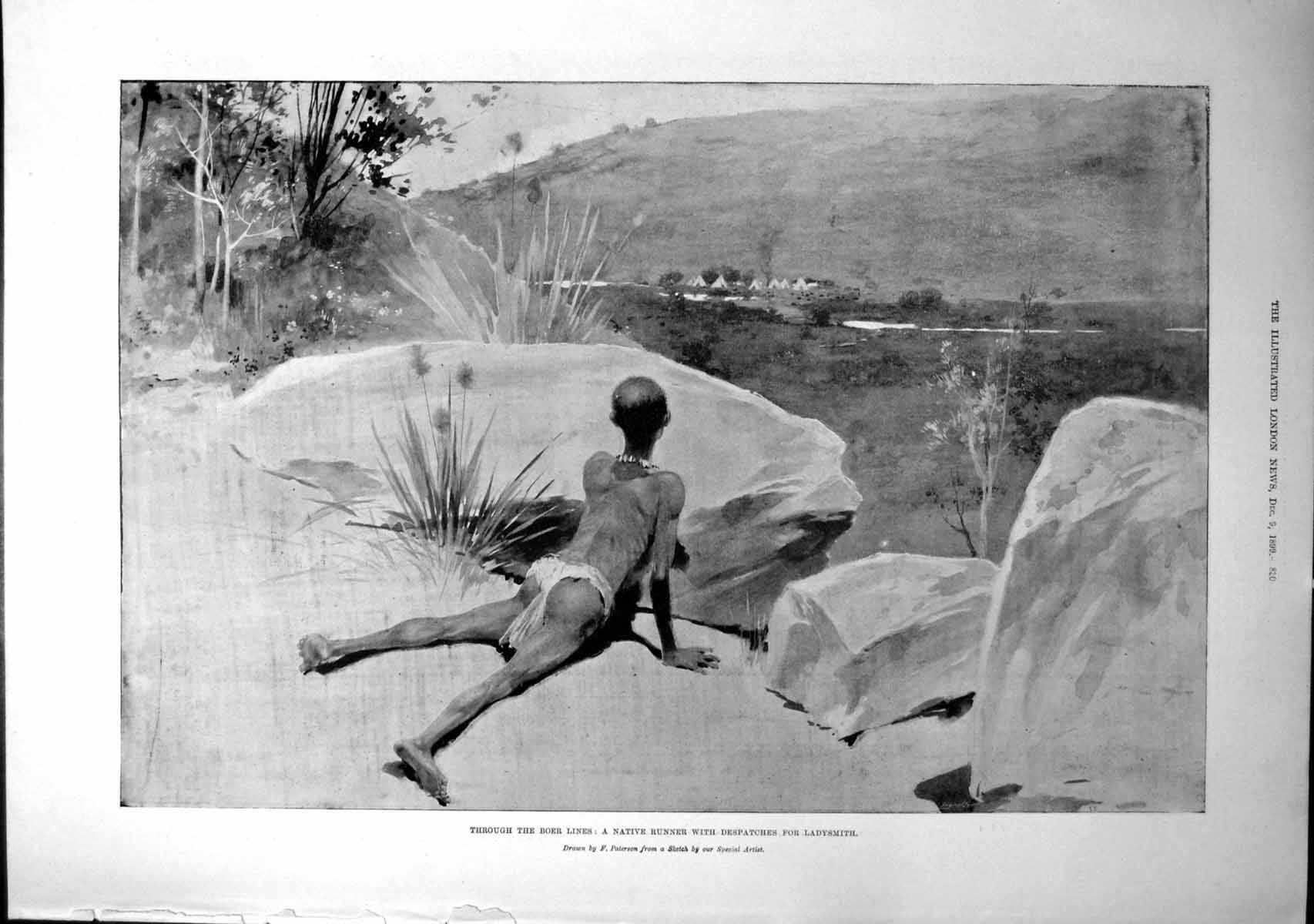 Antique Old Print Native Runner Despatches Ladysmith Coat Velvet Sable 1899
