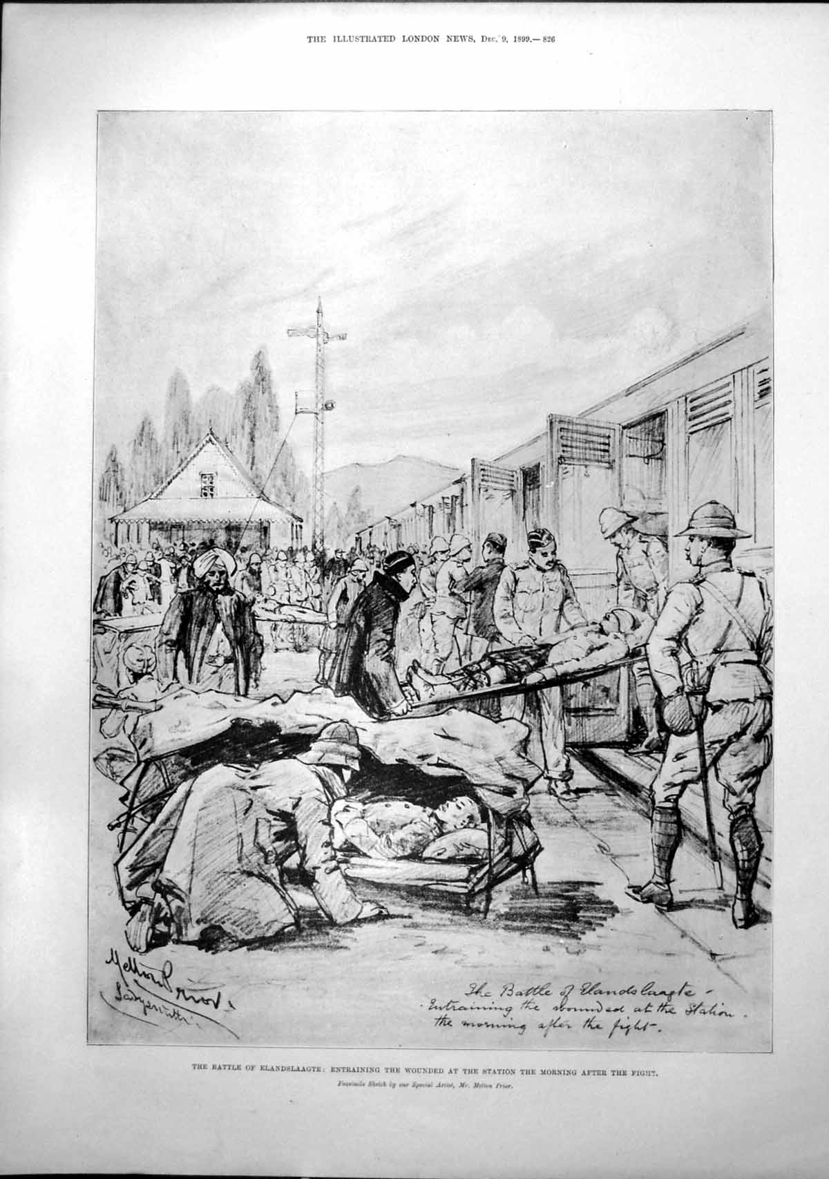 Old Antique Print Battle Elandslaagte Entraining Wounded Henry Tate 1899 19th