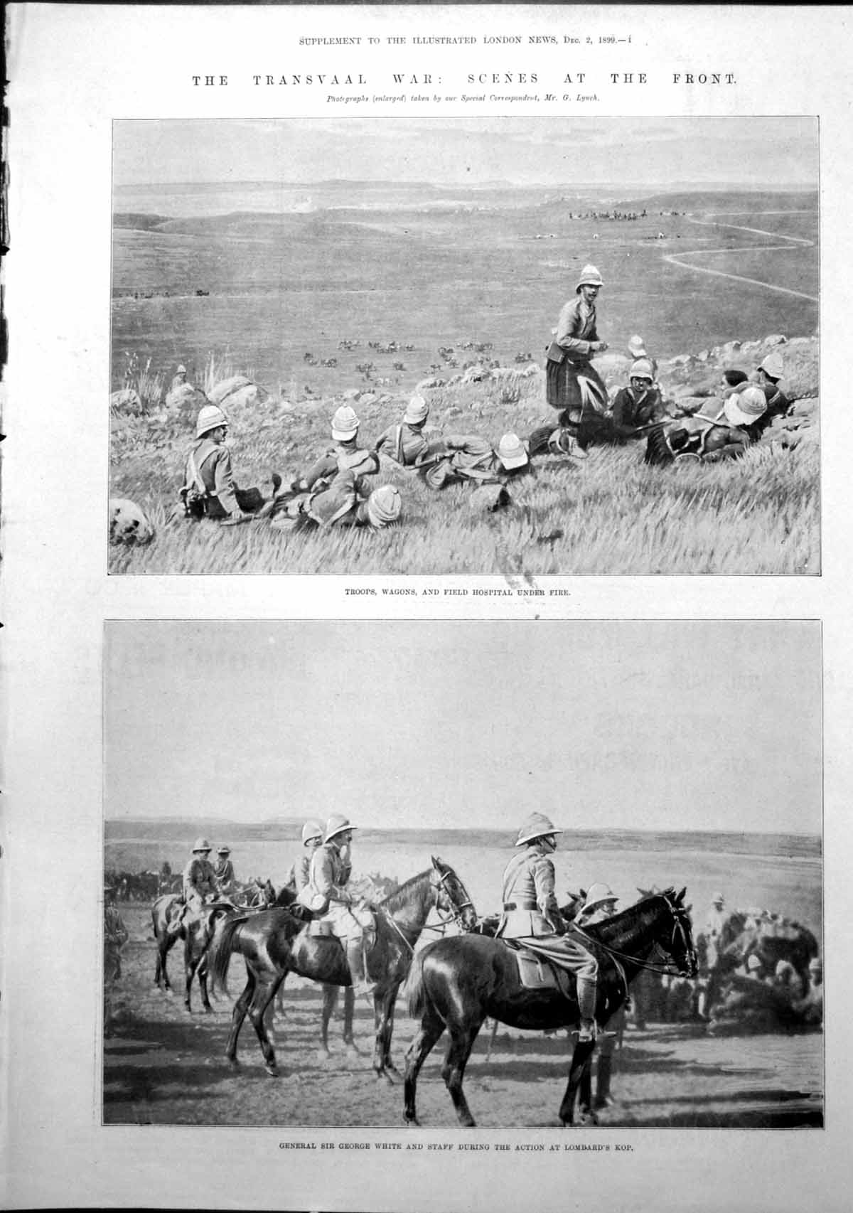 Antique Old Print Transvaal War Gen George White Battle Rietfontein Gun 1899
