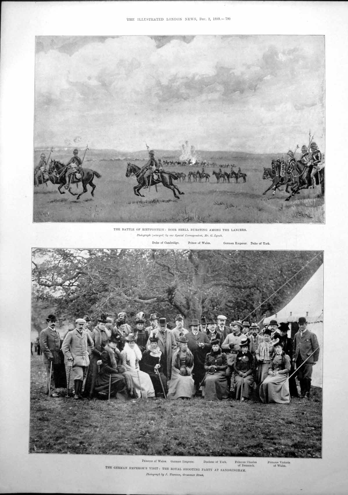 Antique Old Print Battle Rietfontein German Emperor Shooting Sandringham 1899